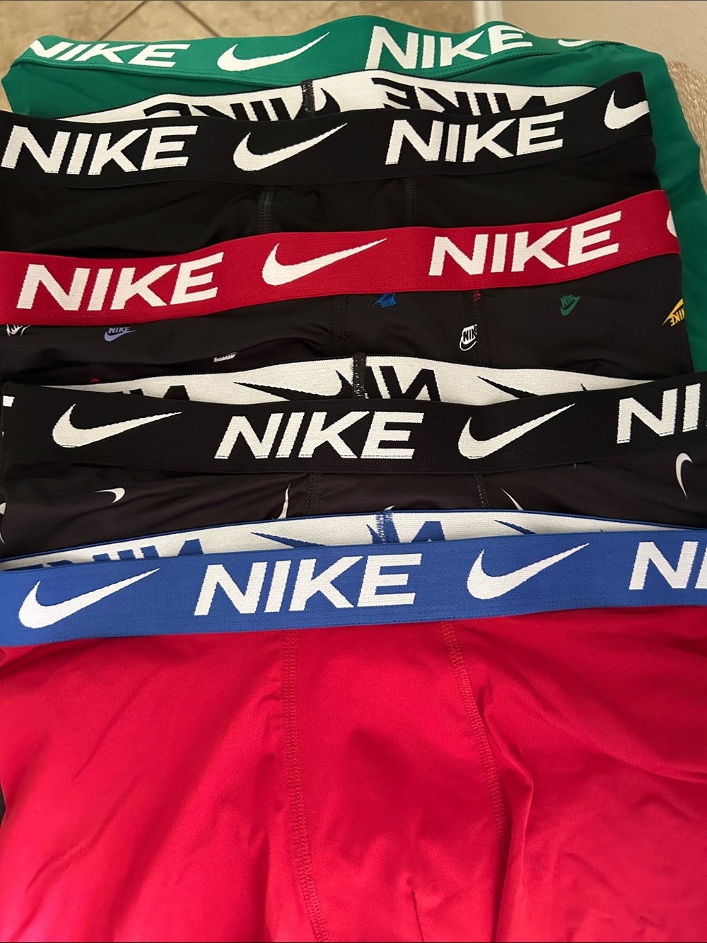 Nike Kids Boxer Briefs Pack of 5 with Red, Blue, Green, Black, White Waistbands